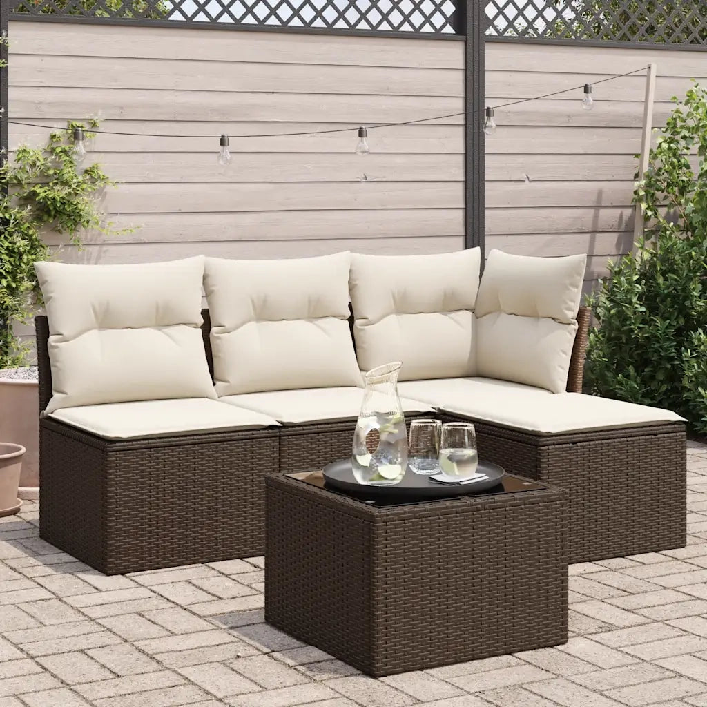 Set Divano da Giardino 5 pz con Cuscini Marrone in Polyrattan 3217513