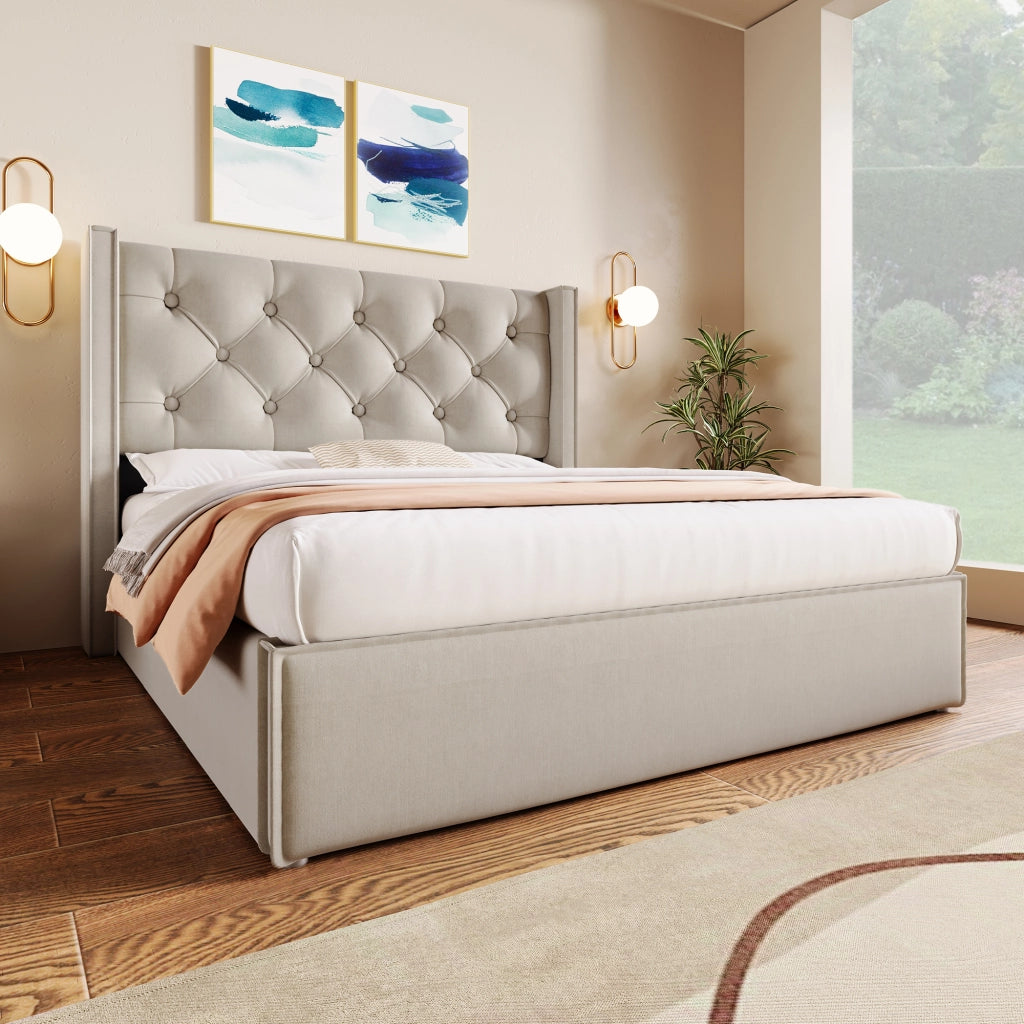 LETTO Contenitore 160x200 cm in cotone Grigio Chiaro