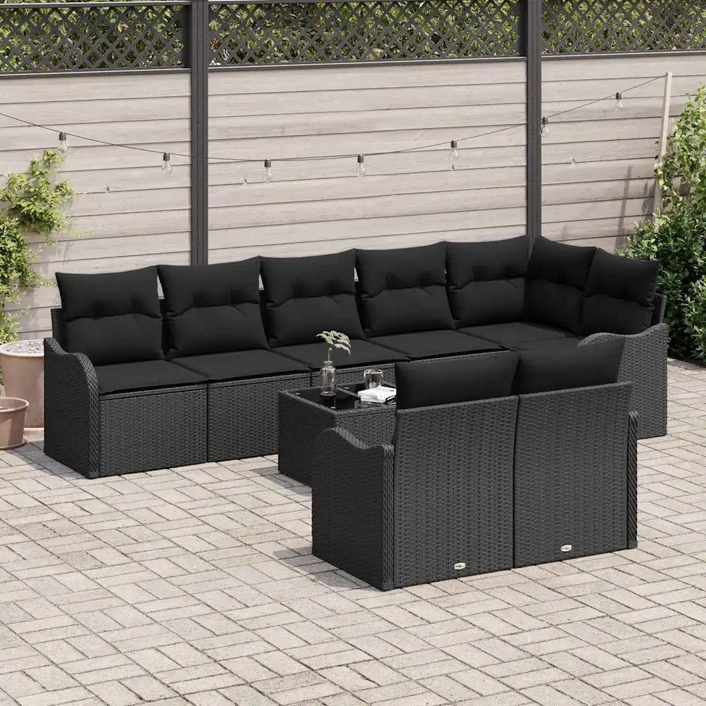 Set Divano da Giardino 9 pcs Nero polyrattan