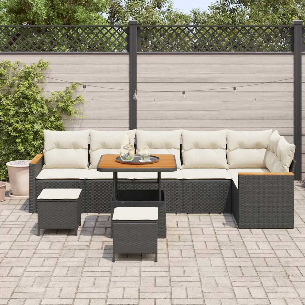 Set Divano da Giardino con cuscino 9 pcs Nero Poly Rattan 3365010