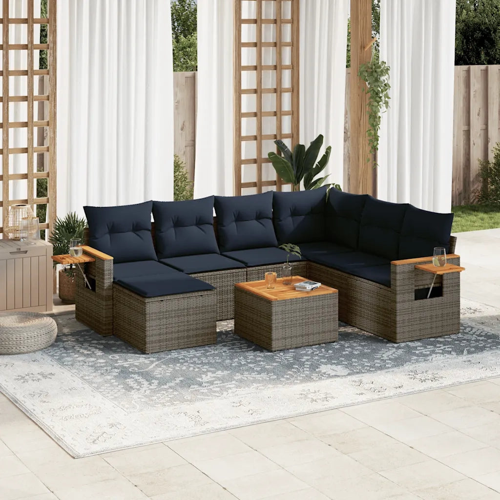 Set Divani da Giardino 8 pz con Cuscini Grigio in Polyrattan 3227055