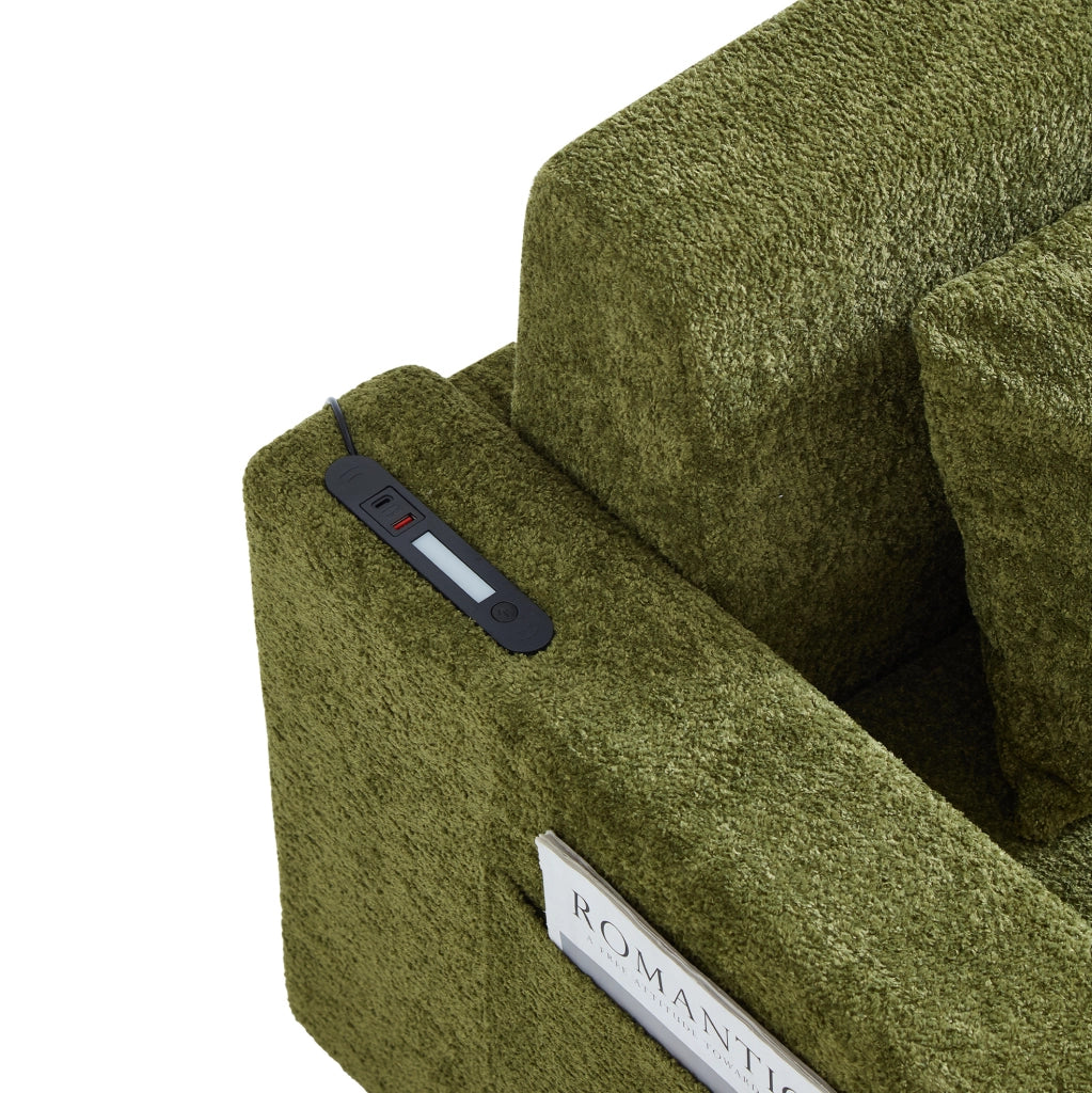 Divano letto 2 posti pieghevole con USB; portabicchieri e tasche laterali; verde