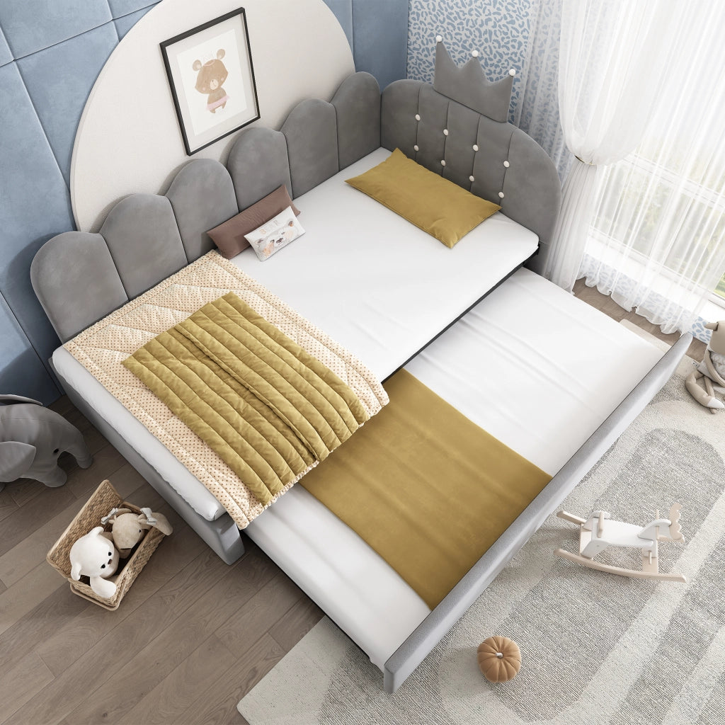 LETTO a L con letto estraibile 90x200 cm Velluto Grigio