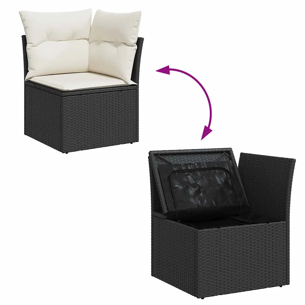 Set Divano da Giardino con cuscino 6 pcs Nero Poly Rattan