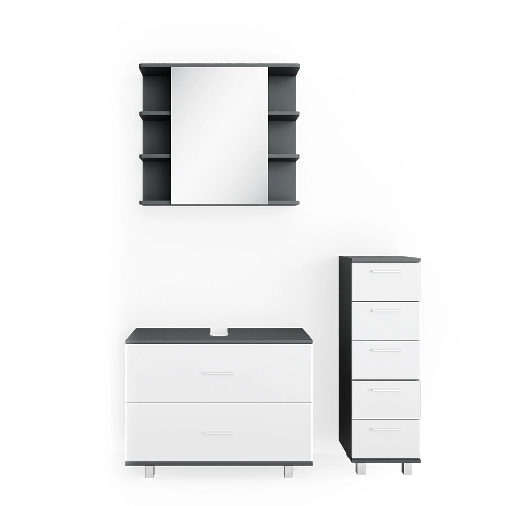Vicco Set mobili bagno Bianco/antracite 3 parti
