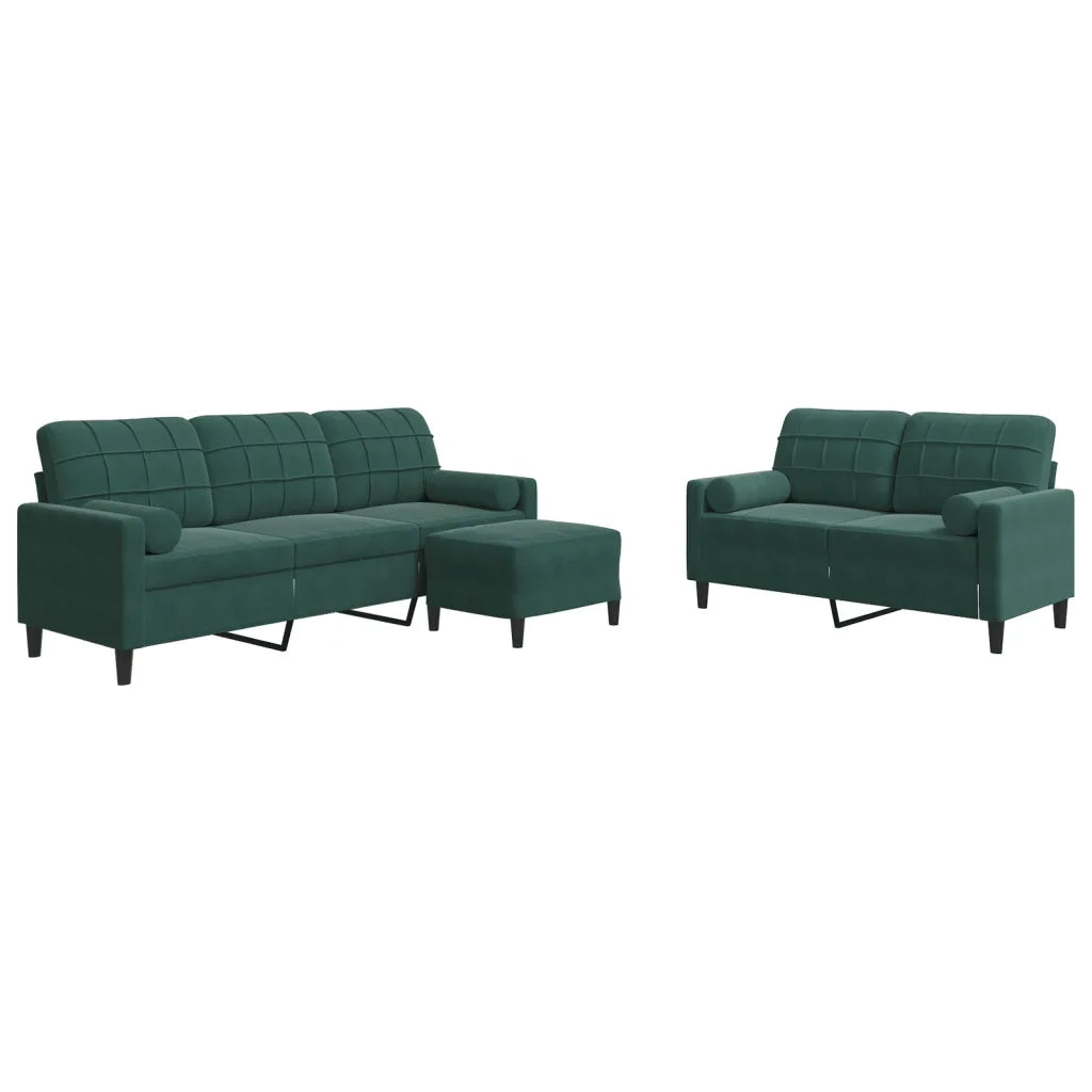 Set di Divani 3 pz con Cuscini e Rinforzi Verde scuro Velluto 3278423