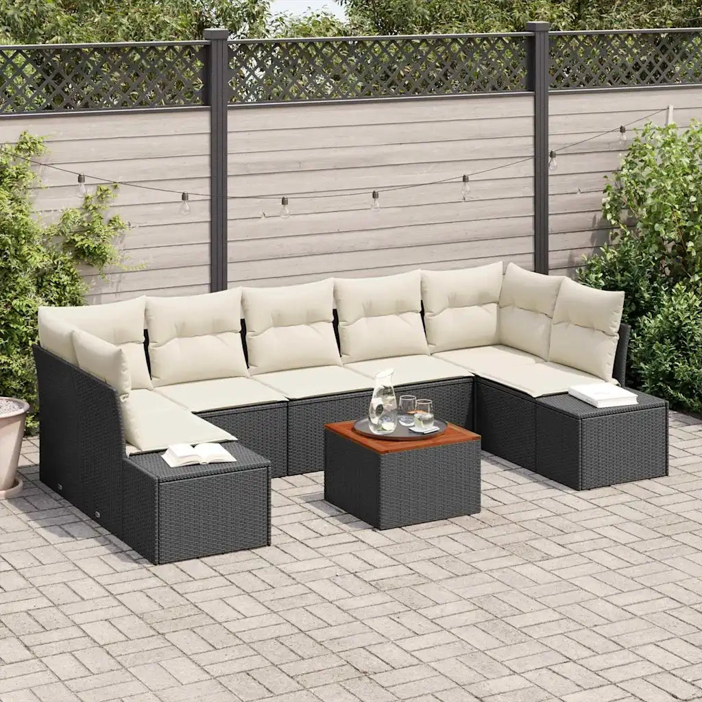 Set Divano da Giardino 8 pcs Nero e Crema polyrattan 3356591