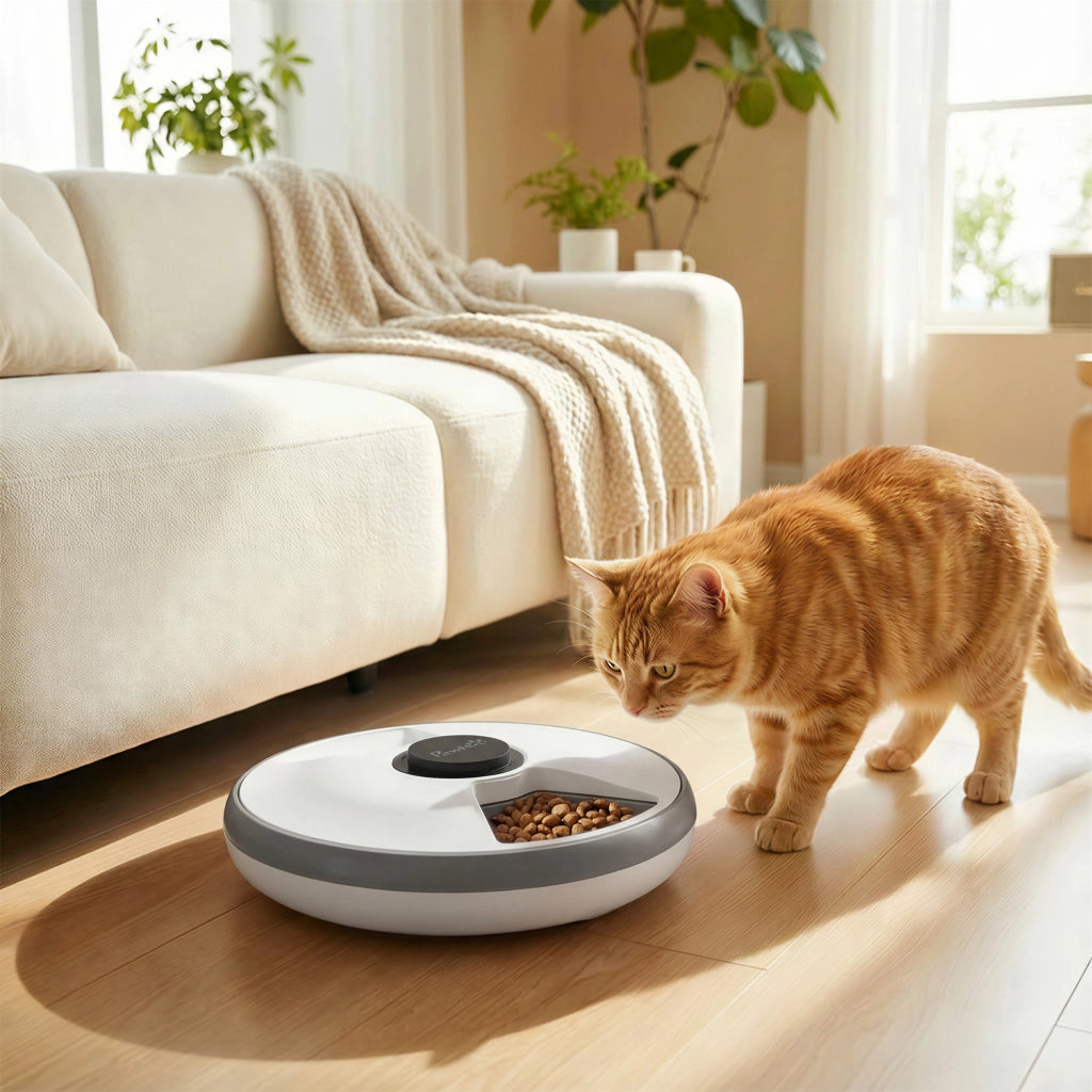 Distributore Automatico Cibo Gatti e Cani con Timer e Display LED 1-6 Pasti Giornalieri per Cibo Secco e Umido Bianco e