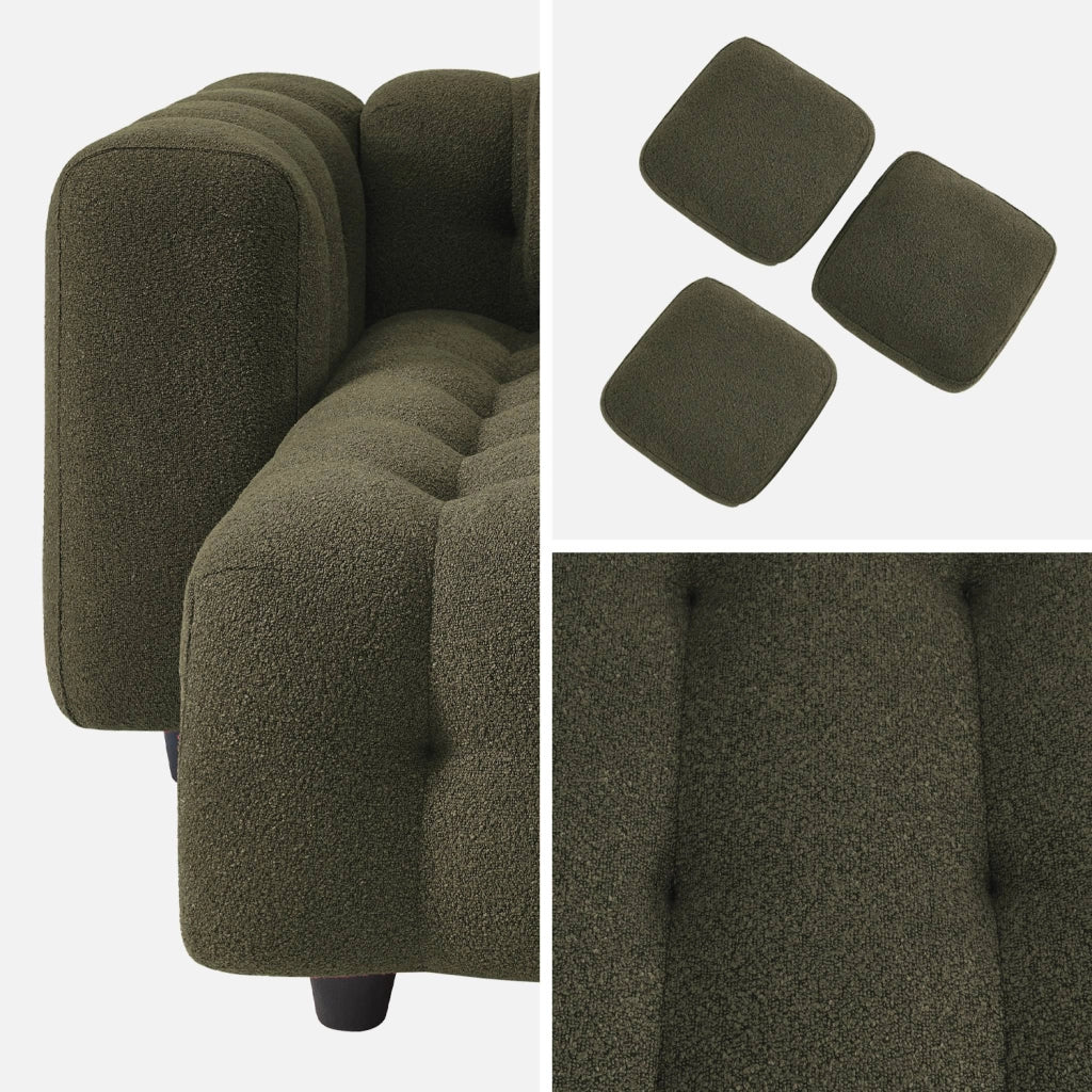 Divano angolare reversibile in tessuto bouclé testurizzato, verde kaki
