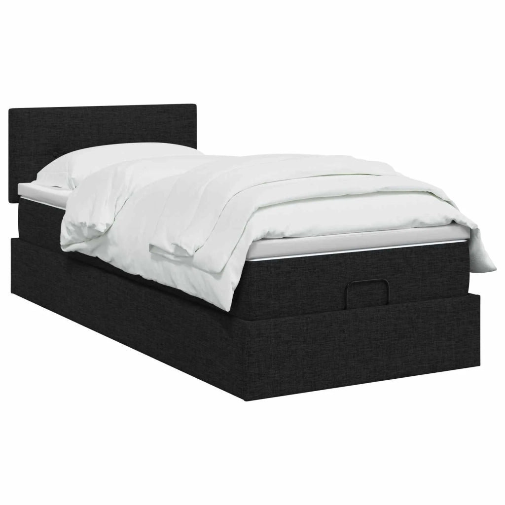 Letto Ottomano con Materasso e LED Nero 90 x 200 cm Tessuto 3456879