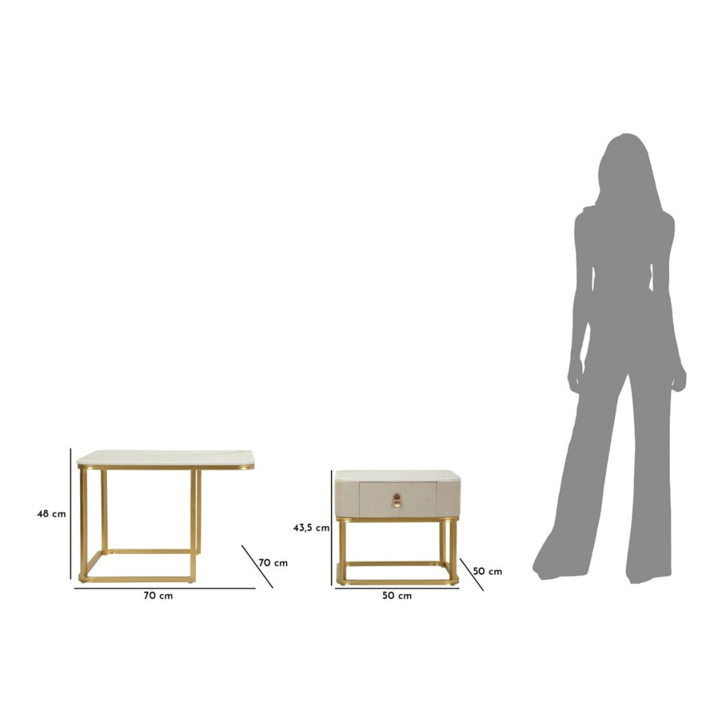 Set di Tavolini VKH794, Beige, Legno, 70x70x48 cm
