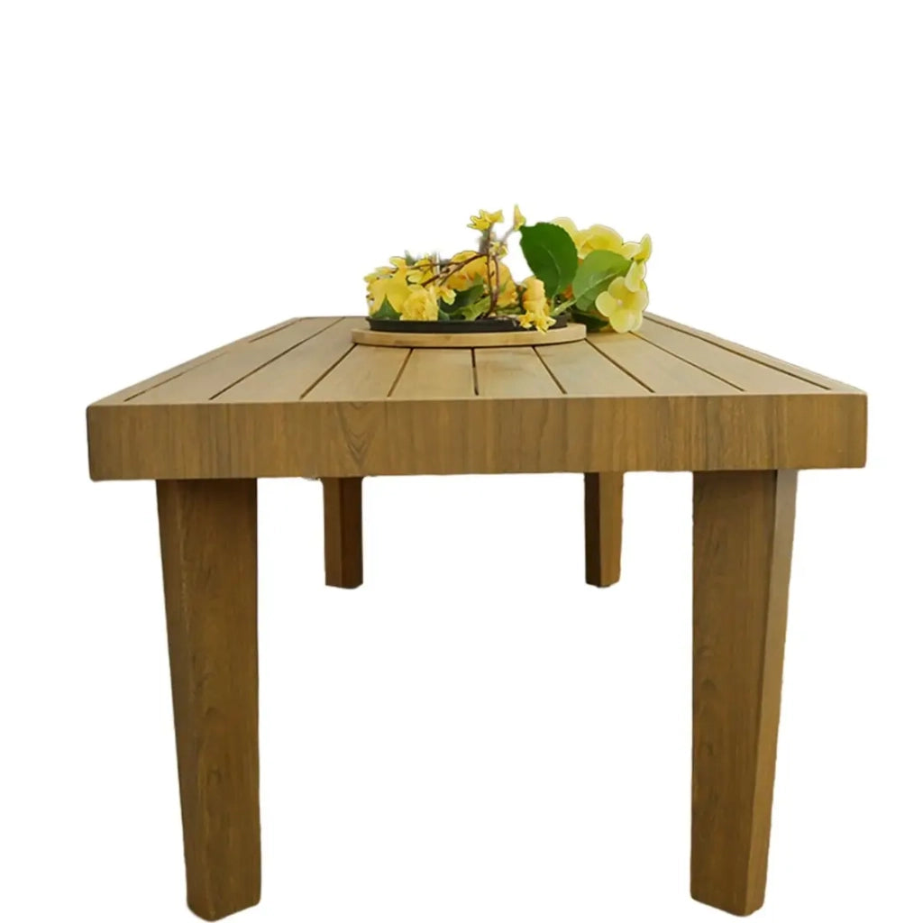 Salotto da giardino ALBORA 4 posti in alluminio effetto legno con cuscini beige e tavolino basso