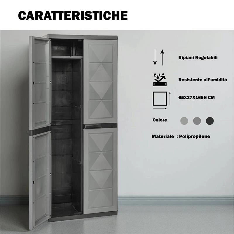 ARMADIO BASIC LINE CON 1 PORTA SCOPE E 3 RIPIANI REGOLABILI - DARK GREY DIMENSIONE 65X37X165