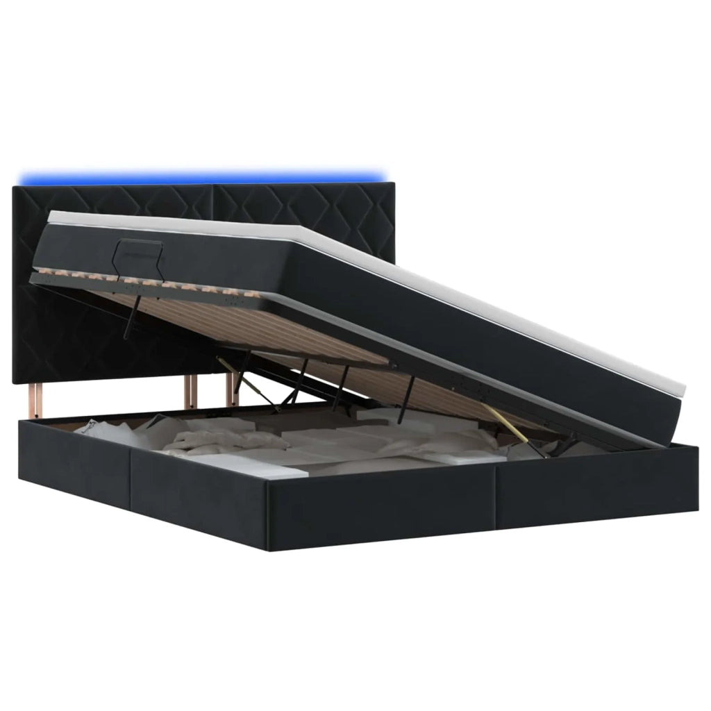 Letto con contenitore LED e materasso Nero 160 x 200 cm Velluto 3460202