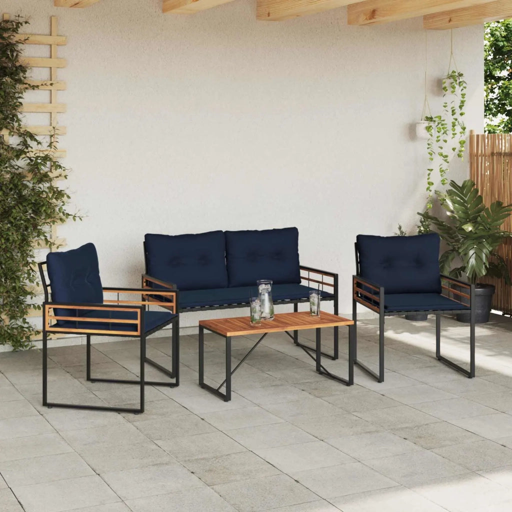 Set di Mobili da Esterno con cuscino 4 pz | Set Salotto da Giardino Navy