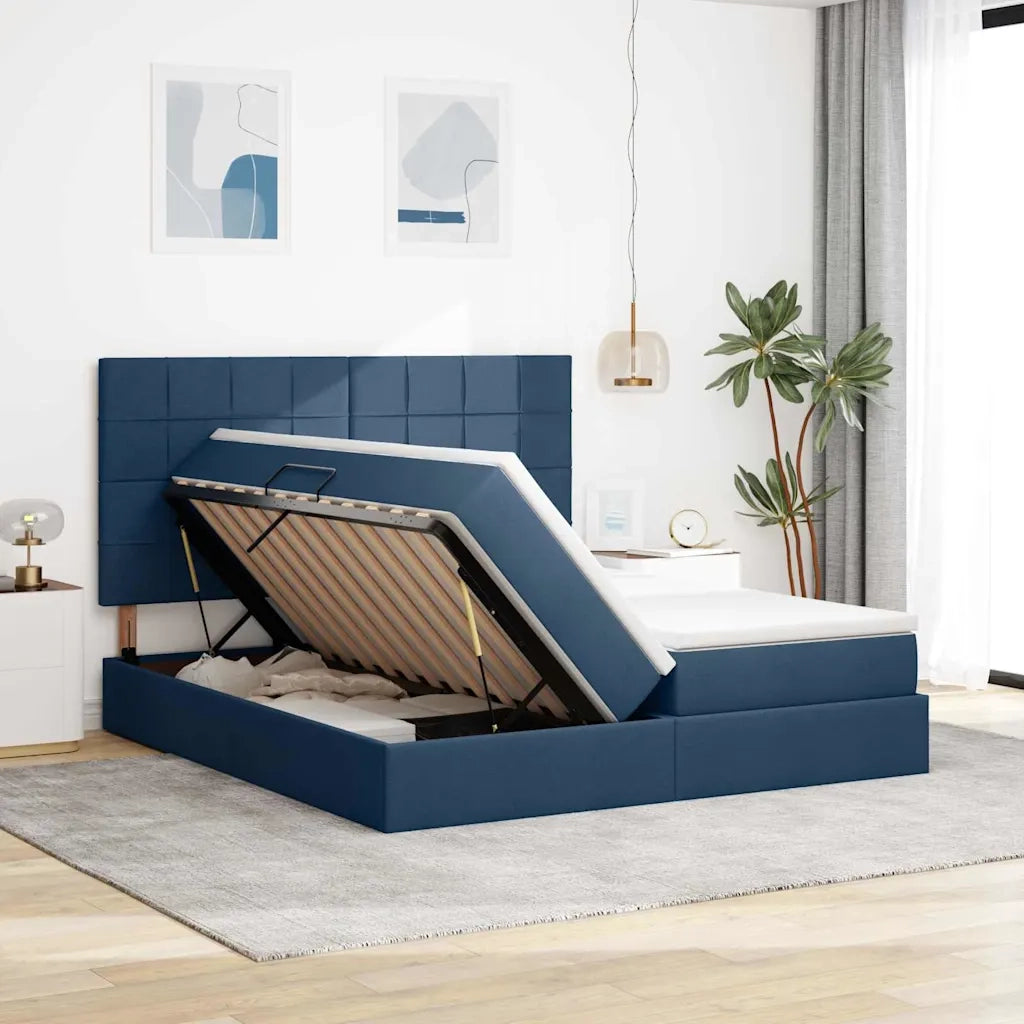 Letto con Contenitore Blu 180 x 200 cm Pelle Sintetica