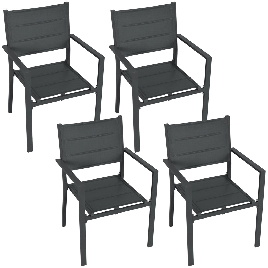 Sedia da giardino impilabile ¨C Minimal ¨C alluminio e textilene, con braccioli, 4 pezzi