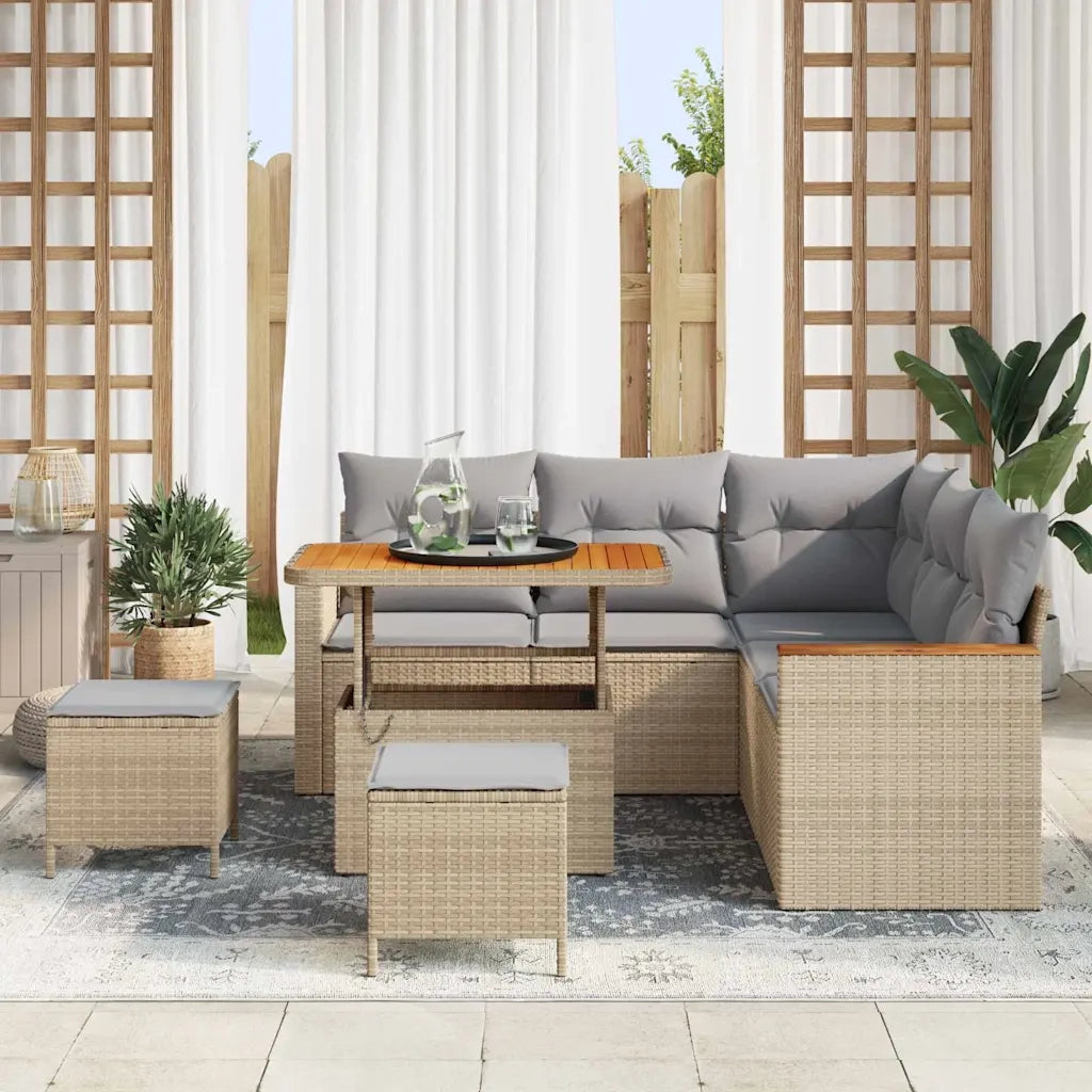 Set Divano da Giardino 8 pcs Beige polyrattan