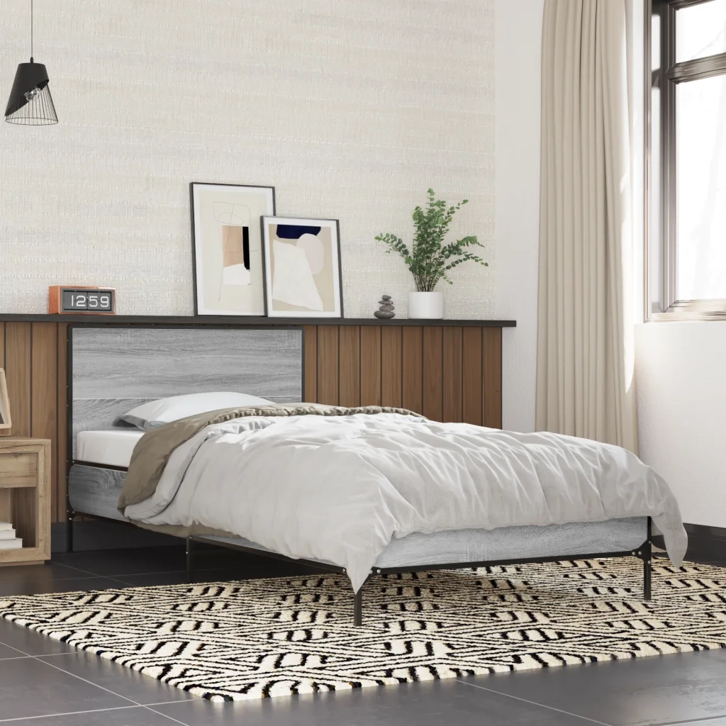 Giroletto-Struttura Letto Grigio Sonoma 100x200 cm Legno Multistrato e Metallo 580788