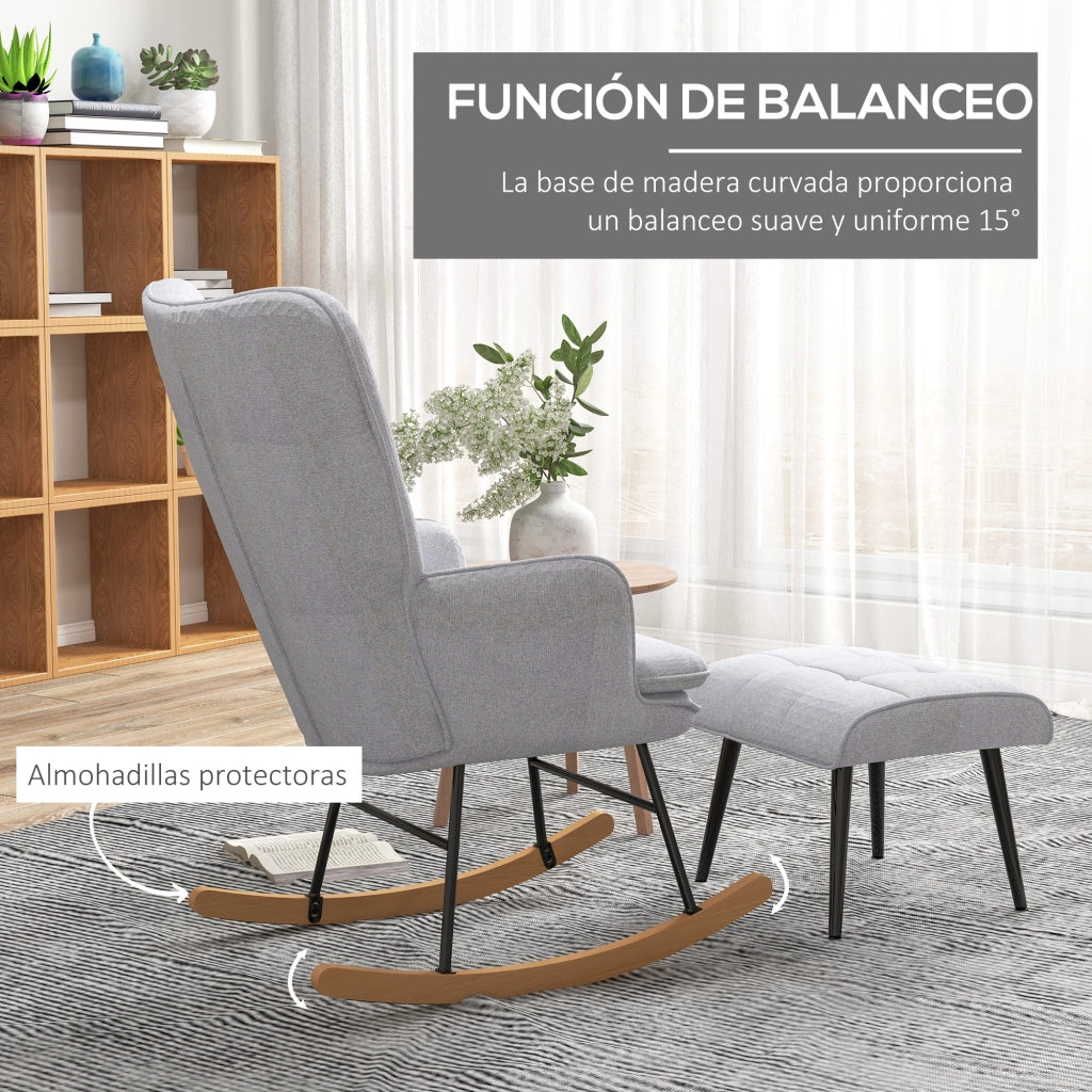 Poltrona Dondolo con Poggiapiedi e Braccioli ¨C Minimal ¨C Grigio Chiaro