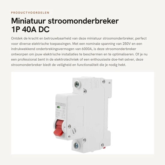 Dispositivo di protezione contro sovraccarichi - 1P 40A DC - Protezione affidabile - Realizzato in plastica e metallo - Alta capacità di corrente - Ideale per applicazioni elettriche...