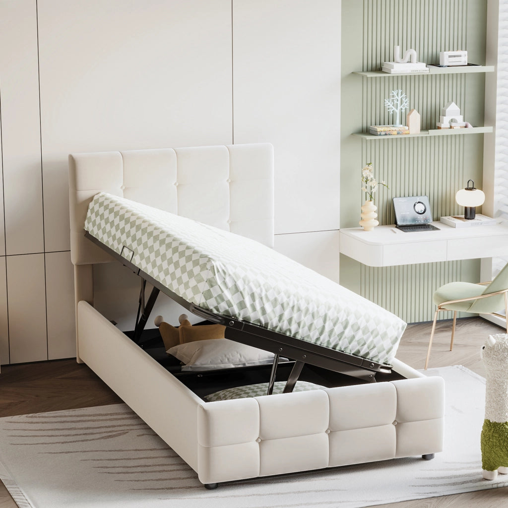 letto imbottito velluto beige 90 x 200 cm