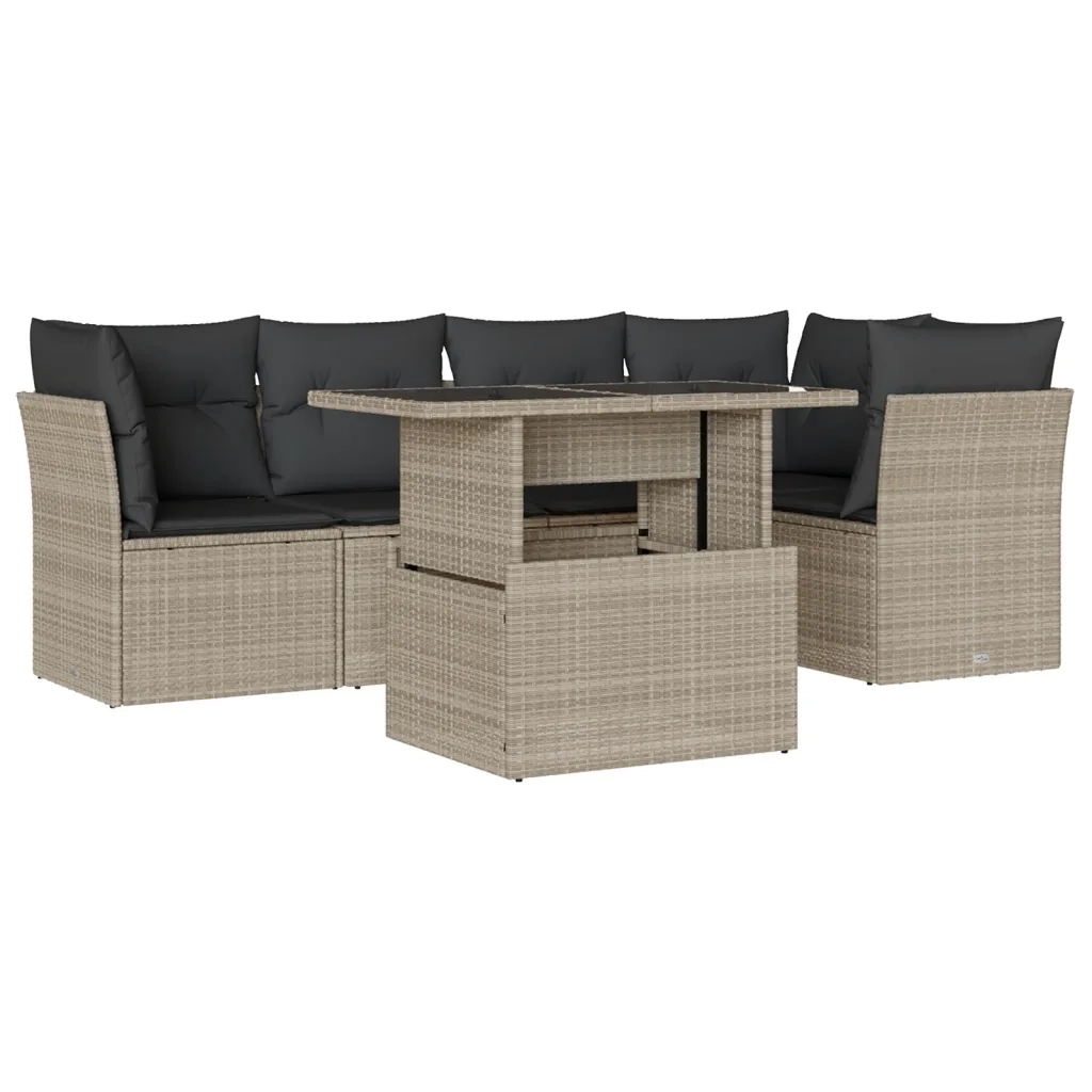 Set Divano da Giardino 6pz con Cuscini Grigio Chiaro Polyrattan 3266572