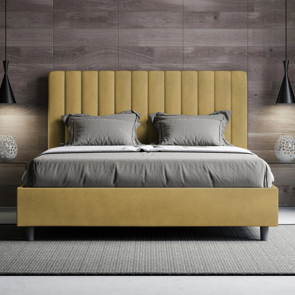 ityhome Letto matrimoniale king size con rete imbottito 170x200 microfibra ocra Agueda