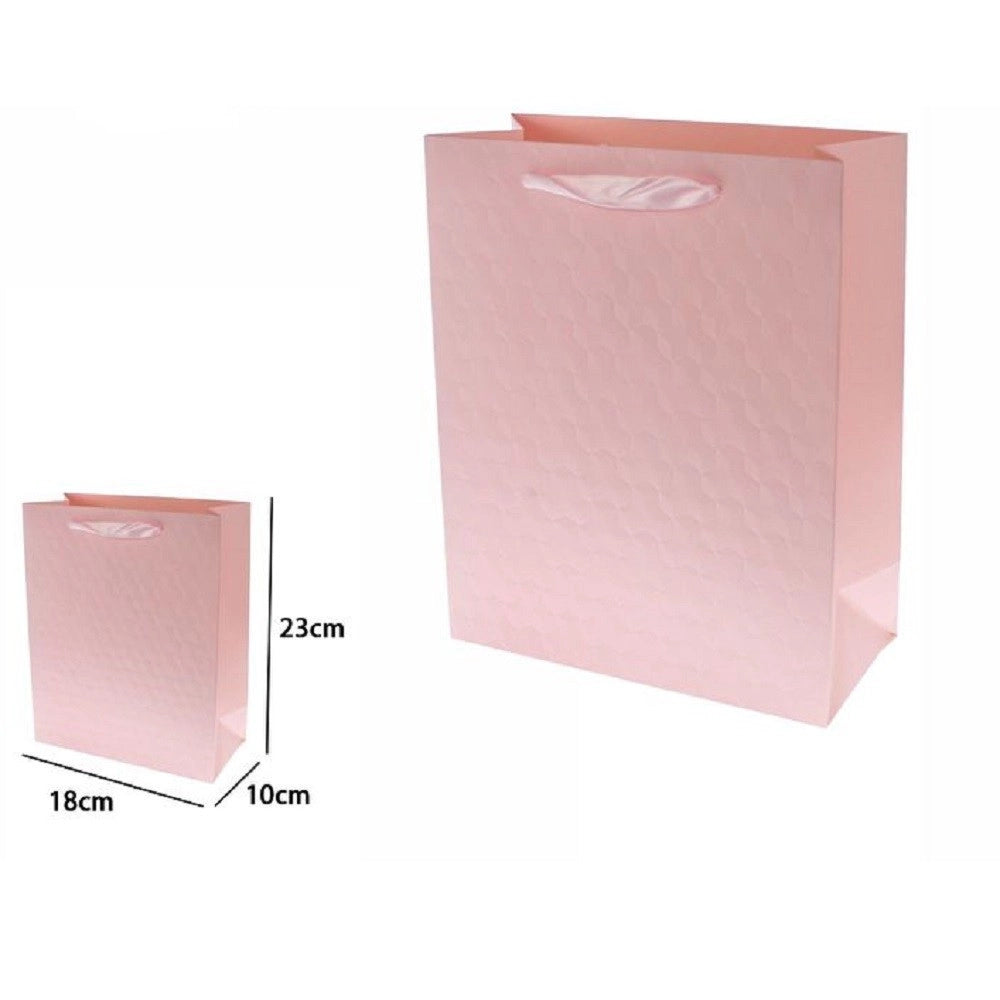 Trade Shop - Set 2pz Borse Buste Regalo Shopper Rosa Goffrata Manico Tessuto 23x18x10cm 69929 -