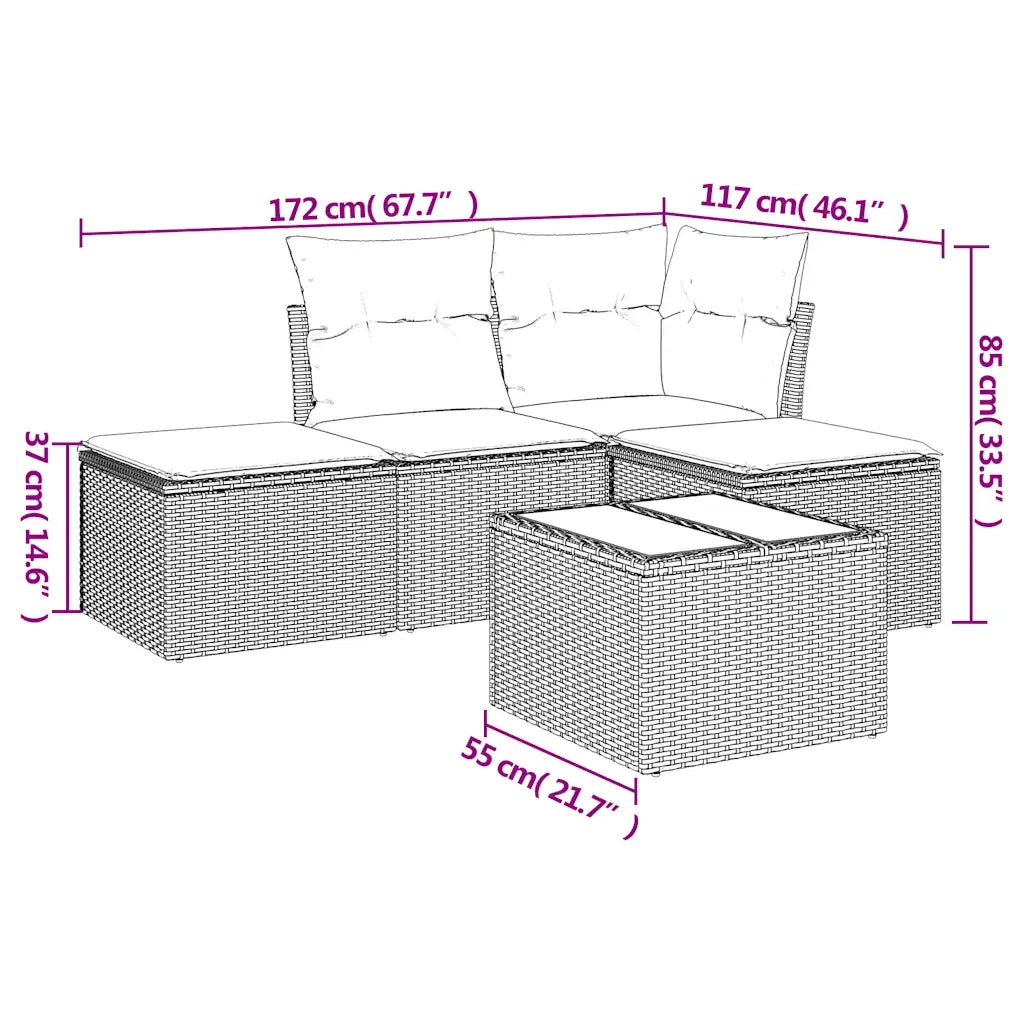 Set Divano da Giardino 5 pz con Cuscini Marrone in Polyrattan 3217493