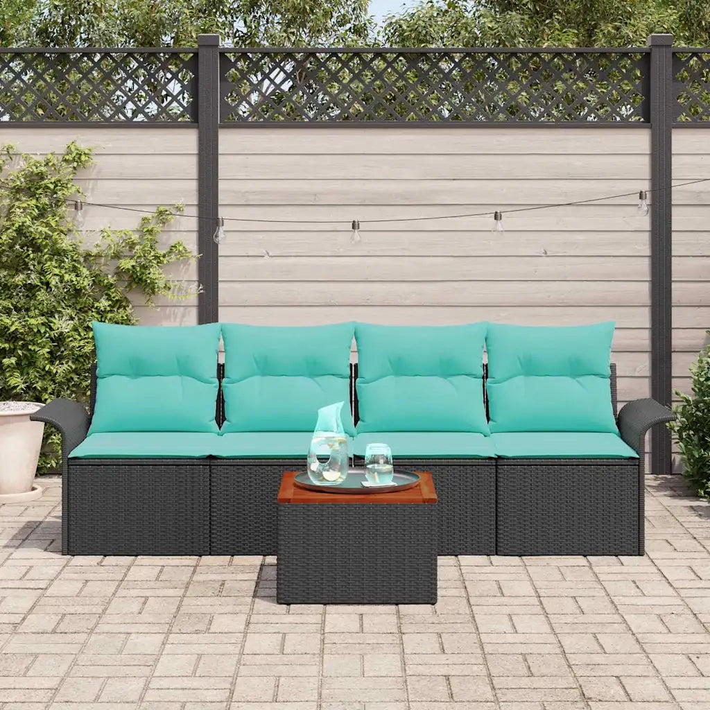 Set Divano da Giardino 5 pcs Nero e Turchese polyrattan 3355932