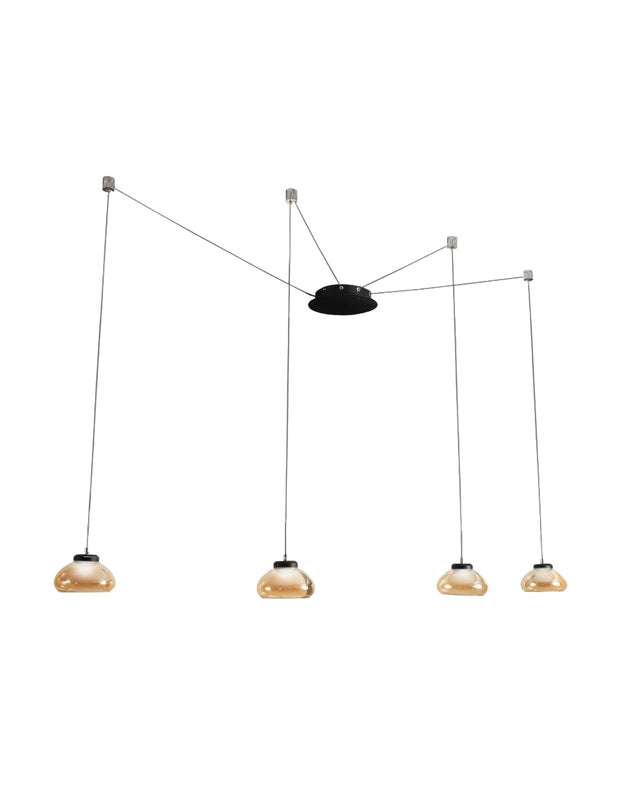 Lampadario a sospensione Arabella a Led in metallo e vetro soffiato ambra 3547-49-125 Fabas Luce