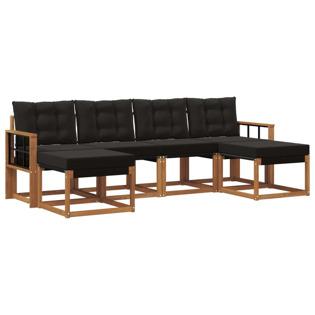 Set di divani da esterno con cuscino 6 pcs Naturale e Nero 3368935