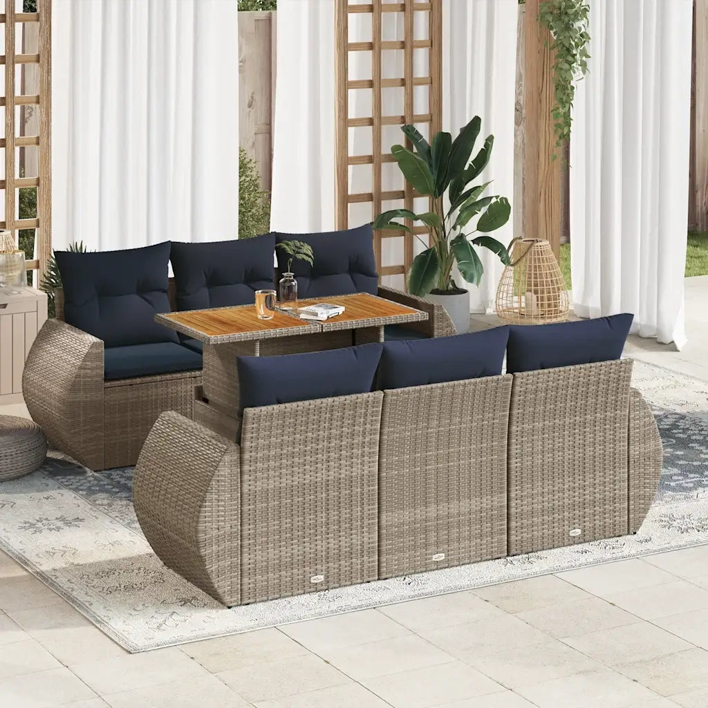 Set Divani da Giardino 7 pz con Cuscini Grigio in Polyrattan 3327225