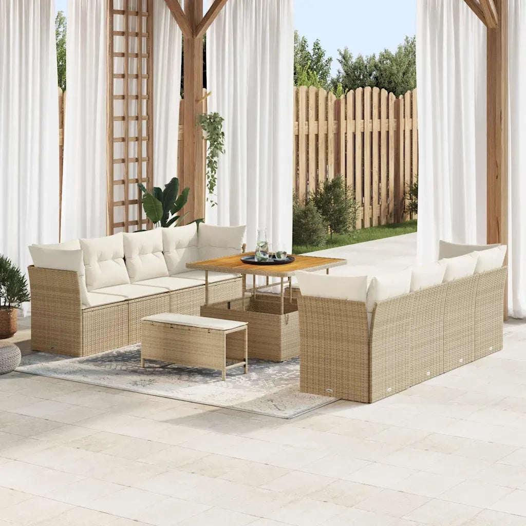 Set Divano da Giardino 11 pcs Beige polyrattan