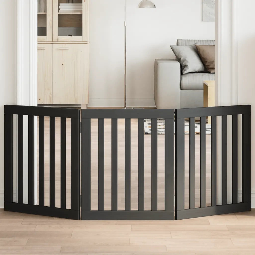 Cancello per Cani Pieghevole 3 Pannelli Nero 150cm Legno Pioppo 352252