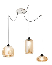 Lampadario a sospensione Fiona a Led in metallo e vetro soffiato ambra 3496-47-125 Fabas Luce