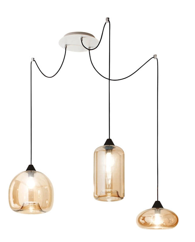 Lampadario a sospensione Fiona a Led in metallo e vetro soffiato ambra 3496-47-125 Fabas Luce
