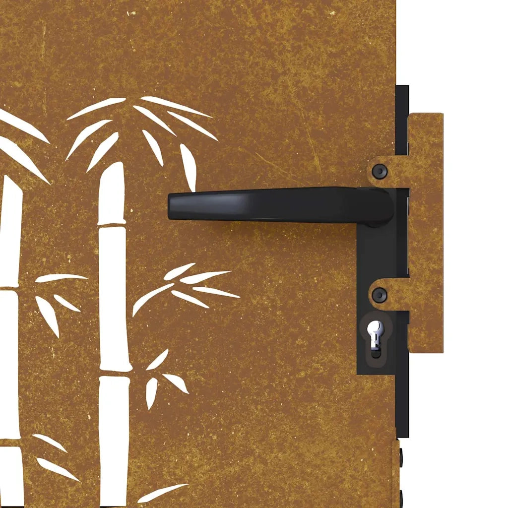 Cancello da giardino 85x200 cm in acciaio corten e design in bambù 153237
