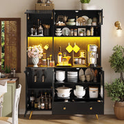 Mobile Credenza con LED, USB e Prese ¨C MINIMAL ¨C Nero, Vetro, Cassetto