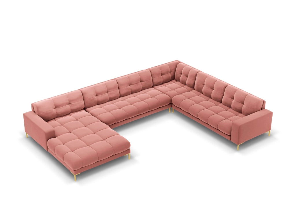 Cosmopolitan Design - Divano panoramico destro "Bali" 7 posti in velluto rosa 
