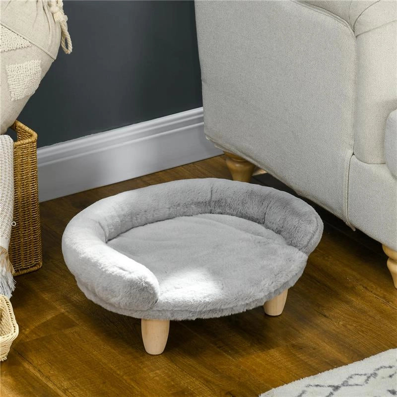 CUCCIA DIVANETTO PER CANI E GATTI SFODERABILE IN PELUCHE CON SCHIENALE, 47X40X20 CM, GRIGIO