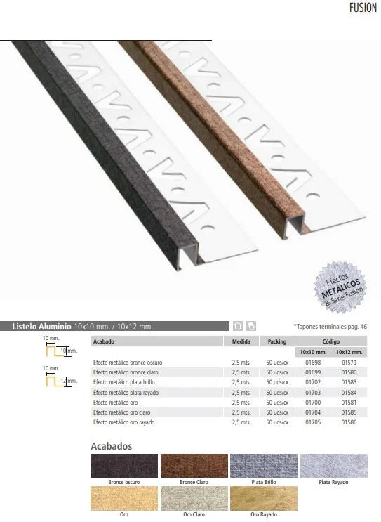 Listello fusion effetto metallic o 10x12 bronzo chiaro
