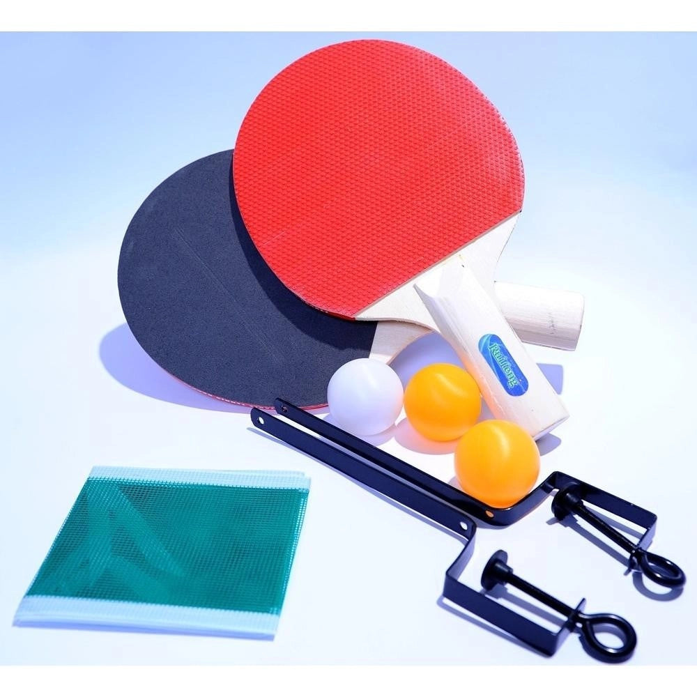 Trade Shop - Kit Ping Pong Tennis Da Tavolo Con Rete 2 Racchette 2 Colori E 3 Palline -