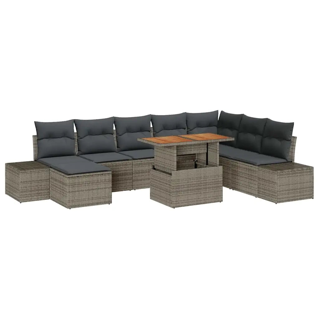 Set Divano da Giardino 9 pcs Grigio Poly Rattan 3358736