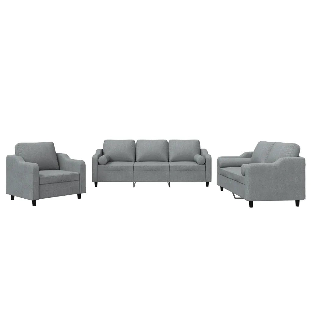 Set Divani 3 pz con Cuscini Grigio Chiaro in Tessuto 3201786