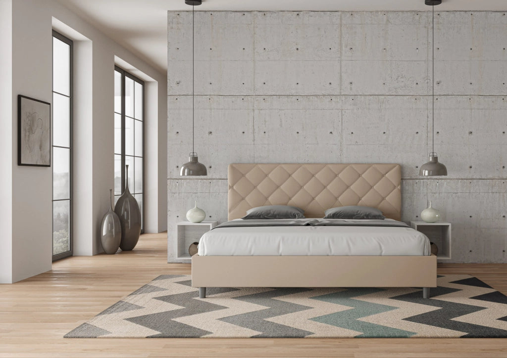 BS COM Letto matrimoniale king size con rete imbottito 190x190 similpelle tortora