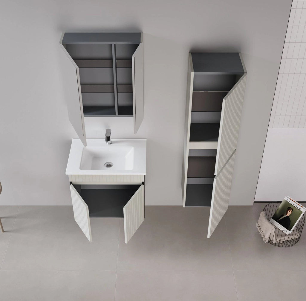 Set mobile lavabo con specchio (2 pezzi) "Tivoli 65" - 65 x 45 x 57 cm - Cashmere opaco
