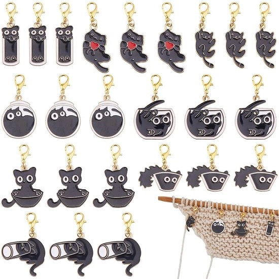 Segnalatrici di Punti di Maglia 24 pezzi - Disegni di Animali - Lame di Alluminio Leggero - Hanger di Sicurezza - Manufatti Sostenibili - Per Maglia a Maglia o a Uncinetto - Accessori da Maglia