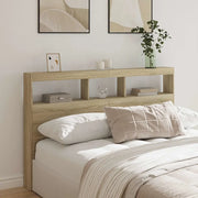 Testiera con Contenitore a LED-Testiera con Ripiani Rovere Sonoma 160x17x102 cm
